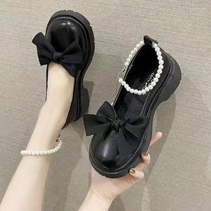 Robe chaussures printemps et été Bowknot Mary Jane couleur unie tête ronde petit cuir talon épais bouche peu profonde femmes simples