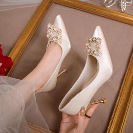 Zapatos de vestir primavera de la moda otoñal mujer boda con color sólido boca poco profunda tacón alto soltero afuera