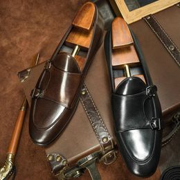 Zapatos de vestir Primavera Otoño Mocasines para hombres Zapatos de vestir para fiesta de boda Correa de monje marrón negro Moda casual Calzado masculino sin cordones 231130