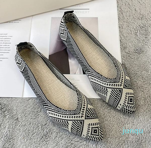 Zapatos de vestir de primavera malla ballet pisos estiramientos de punto de punto ondulado