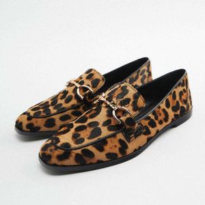 Chaussures habillées printemps nouvelles chaussures pour femmes imprimé léopard fourrure de vache veulent décontracté chaussures mocassins à fond plat femme talon bas tête ronde chaussures simples J230808