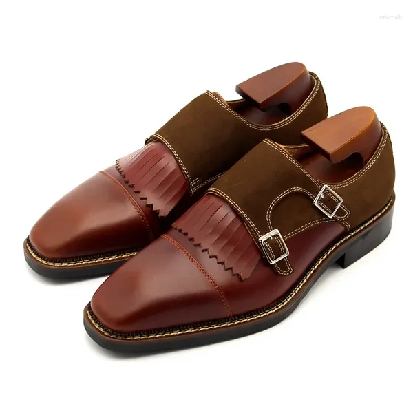 Chaussures habillées printemps/été en cuir véritable gland marron moine avec talons carrés et banquet surélevé grand petit homme