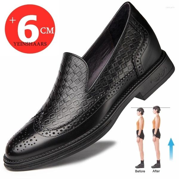 Chaussures habillées Men de printemps Summer Flat / 6 cm Muis d'ascenseur formel Black Soft Soft Great Le cuir hauteur Augmentation décontractée Brogues plus hauts