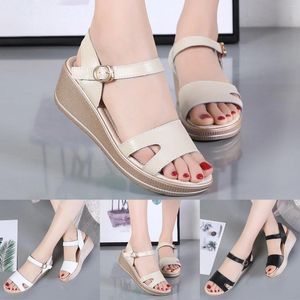 Kleding schoenen lente zomer helling hakken casual wit dikke zool ronde kop leer gesp geworden rubberen strand dames dames string sandalen