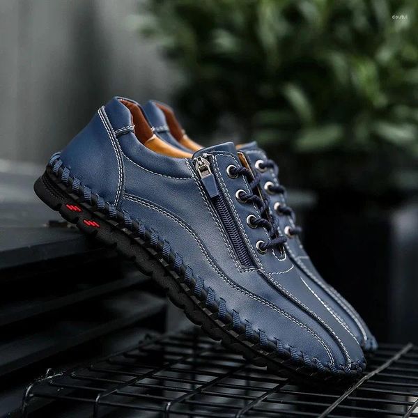 Zapatos de vestir Primavera Verano Zip Mocasines para hombre Moda Transpirable Hombres Pisos Cuero genuino Diseñadores casuales Mocasines