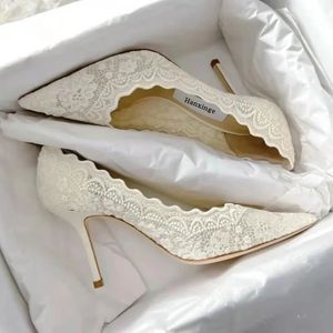 Chaussures habillées Printemps dentelle blanche bout pointu chaussures de mariage de mariée maille creuse broderie stiletto robe de soirée à talons hauts all-match chaussure pour femme 231108