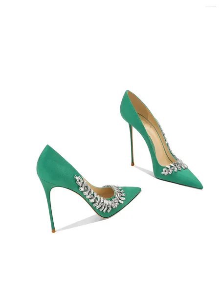 Chaussures habillées du printemps verts de la bouche peu profonde à talons minces mariage élevé