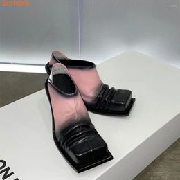 Jurk Schoenen Vierkante Neus Muiltjes Hak Dames Pompen Lente Zomer Gemengde Kleur Cover Slip On 2024 Est Europese Mode Casual