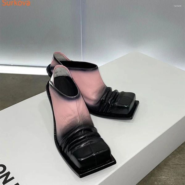 Zapatos de vestir Punta cuadrada Mules Tacón Mujer Bombas Primavera Verano Cubierta de color mezclado Resbalón en 2024 Est Moda europea Casual