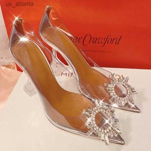 Chaussures habillées style étoile cristal tournesol transparent pvc femmes pompes de luxe strass de luxe talons hauts de mariage bureau d'été dame h240403ouye