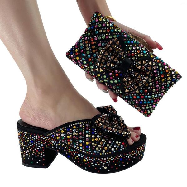 Zapatos de vestir zapato de boda estrellado con bolso diseñador italiano bling plus talla 41 42 mujeres sandalias altas y cartera