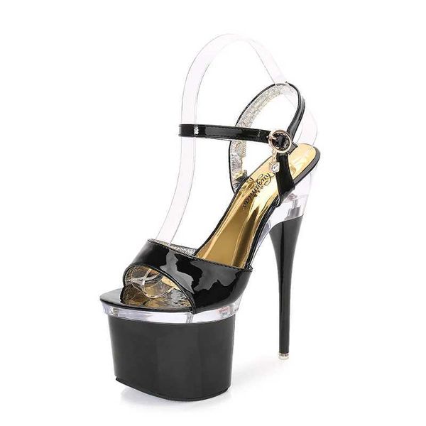 Chaussures habillées tube en acier danse 2020 Été à talons hauts Sandales Peep Toe 15-18cm d'épaisseur Modèle de grande taille noire H2403218L9WUC3D