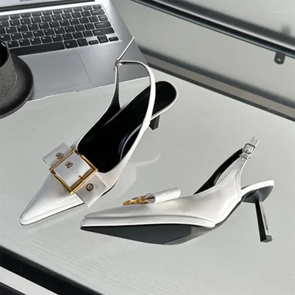 Zapatos de vestir Sandalias de tacón de aguja Bombas de mujer Punta puntiaguda Cinturón de metal Elegante Oficina Diseñador de verano Slingback Tacón Mujer