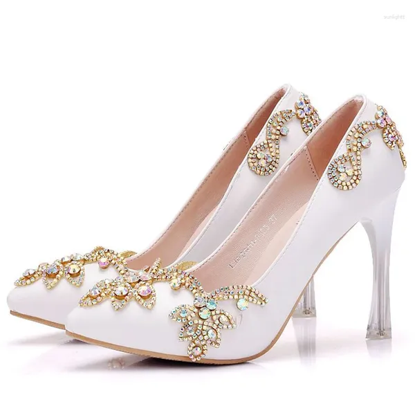 Chaussures habillées talons de style étrange bout pointu plates-formes à talons hauts AB cristal mariage blanc anniversaire cérémonie pompes de mariée