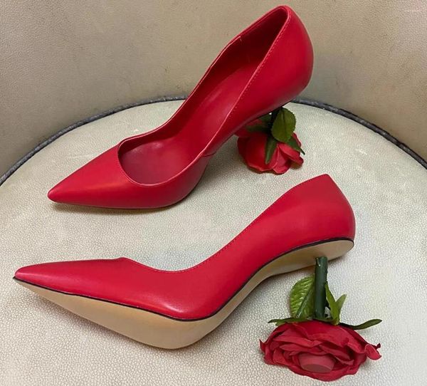 Chaussures habillées style Strange Rose High Heels Slip-On Femmes Pumps Ladies Sheets SheepSkin Matte Cuir Point Banquet Banquet 2024