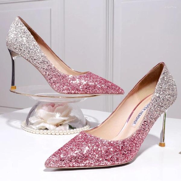 Chaussures habillées Superbe2024 mariée et demoiselle d'honneur Mariage français Français Net Red Crystal Silver Flake High Talon