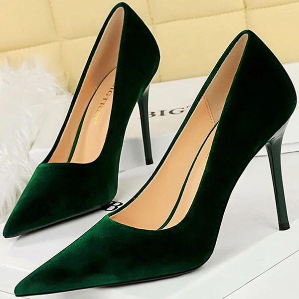 Zapatos de vestir de estilo de fiesta de moda de 9.5cm tacones de altura Borgoña Toe de dedo delgada de punta, damas delgadas reales del terciopelo verde azulado