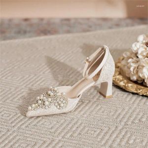 Chaussures habillées style femme romantique mariage sweet corde perle mariée beige confortable talons hauts