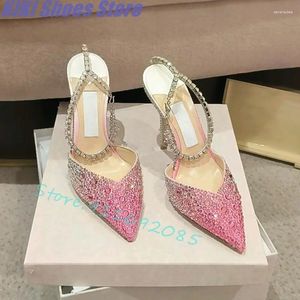 Chaussures habillées Stylofning French Crystal Rose High theed for Women Niche Niche Gradient Color Sandales Sandales
