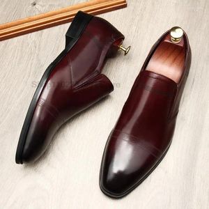 Robe chaussures élégant homme mocassins en cuir véritable bout pointu hommes été automne marron fête travail bureau mariage pour hommes