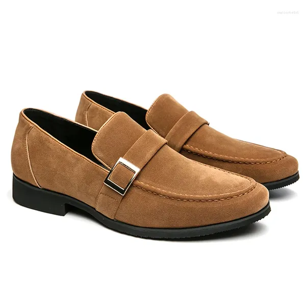 Zapatos de vestir de cuero de gamuza para hombres mocasines resbalón en calzado formal de negocios hombre zapato social suave masculino