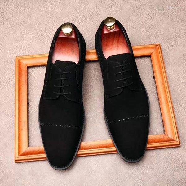 Chaussures habillées en daim mens oxford brogue mariage en cuir noir marron véritable véritable chaussure de bureau de nouveauté de style italien