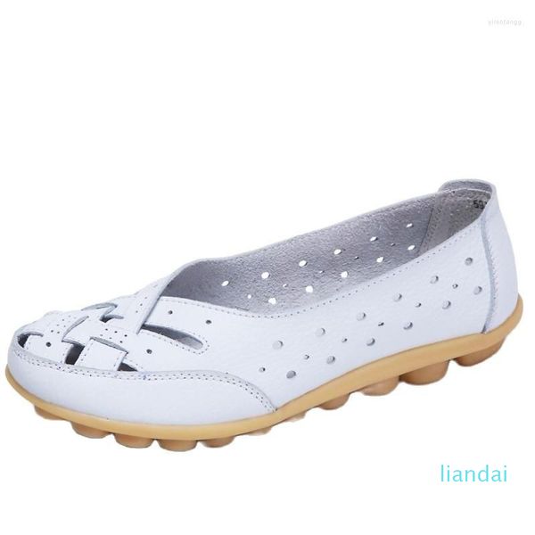 Zapatos de vestir de verano de yardas grandes para mujer, mocasines planos ahuecados informales para mujer, tejido a mano, moda para mamá, punta redonda, sin cordones, talla 44