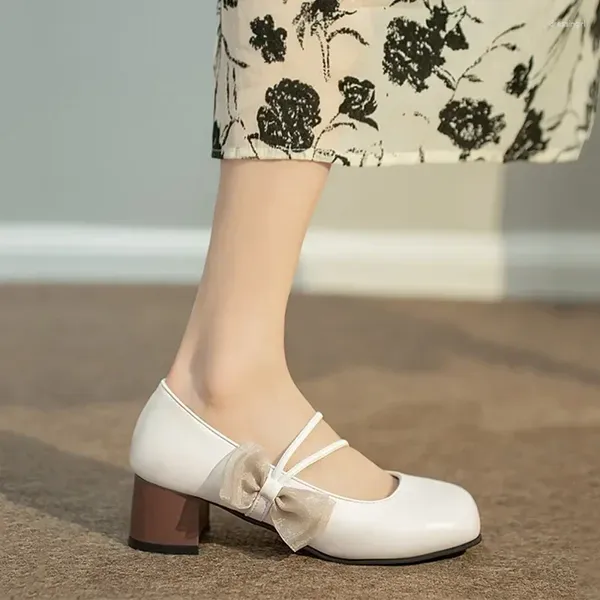 Zapatos de vestir verano arco tacones altos mujeres marie janes 2024 elegante lolita sandalias gruesas poco profundas moda mujer bombas zapatos