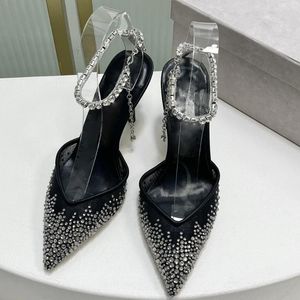 Geklede schoenen Zomer Merkontwerp Vismondsandalen Klassiekers Mesh Kristal Diamant Hoge hakken Puntige mode Dames Single