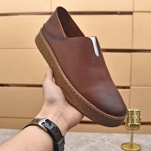 Jurk Schoenen Zomer Ademend Heren Echt Leer Vintage Handgemaakte Casual Loafers Toplaag Business Naaien Flats Zwart Bruin 230714