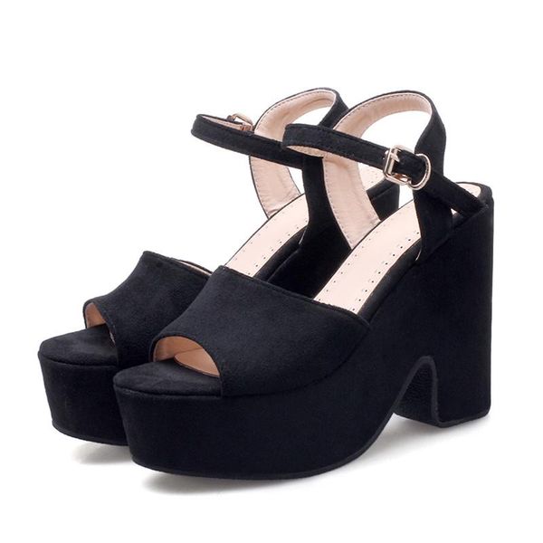 Sapatos de vestido verão fivela sandálias femininas veludo rebanho boca de peixe moda plataforma de salto alto dedos abertos gladiador mulheres cunhas sapatos