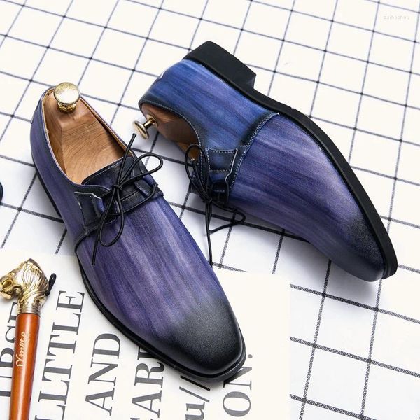 Chaussures habillées Classic Classic Men's Great Cuir bleu luxe Forme Forme Mariage Office officiel Business officiel
