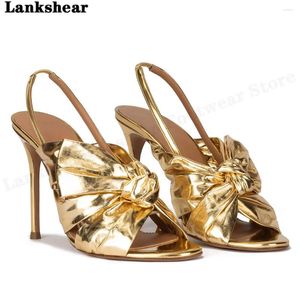 Dress Shoes Summer Fashion Design Sexy Bow Gold Silver Stiletto High Heel Round Toe Ladies 34-46 Sandals Brand