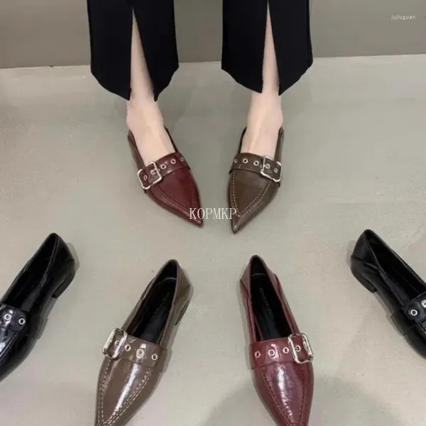 Zapatos de vestir calzado de verano con oficina de tacón para mujeres cuero normal de cuero puntiagudas de primavera de primavera zapatillas Zapatillas