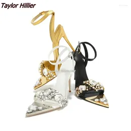 Chaussures habillées Summer Rhingestone Talons hauts pointés Toe Stiletto 8cm / 10 cm Sandaux de boucle Sandales Fashion Fashion Banquet Women's 46