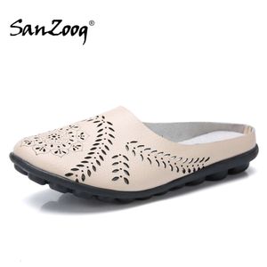 Kledingschoenen Zomer Echt leer Slip-on Platte schoenen Dames Flats Ademend Casual Grote maten Comfortabel 9 kleuren Blauw Zwart Beige