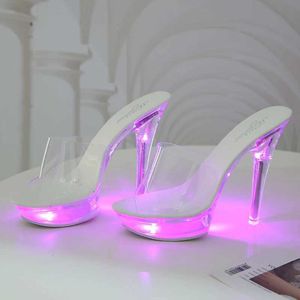 Robe chaussures été talons hauts pantoufles femme sexy talon fin 13 cm fond épais striptease brillant femme + chaussures passerelle h2403251