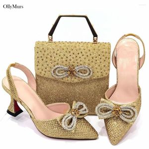 Chaussures habillées Summer Style italien Rhingestone High Heels and Bag Set Fahion Fahion Elegant Ladies for Farty