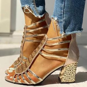 Zapatos de vestir de verano para mujer, tacones gruesos, zapatos de tacón alto con diamantes de imitación, sandalias atléticas versátiles para mujer, soporte de arco cómodo