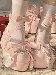 Chaussures habillées Summer Belle Strap d'arc Lolita pour femmes Sweet Bowtie Plateforme Mary Janes Femme Patent Cuir non glissée Flats mignons 2024