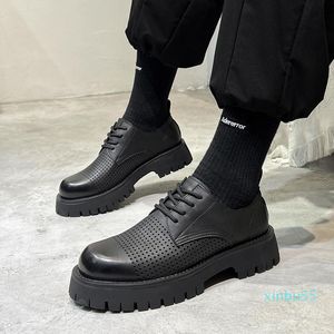 Zapatos de vestir de verano para hombre, suela de goma de cuero, zapatos planos de negocios ahuecados, transpirables, para oficina, Retro, negro, para hombre, zapatos de fiesta