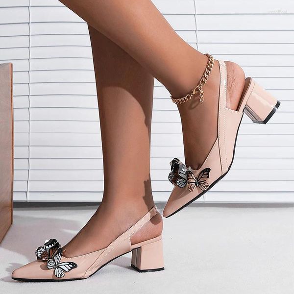 Robe chaussures été nu cuir tempérament pointu talons hauts papillon sexy slingback sandales femmes