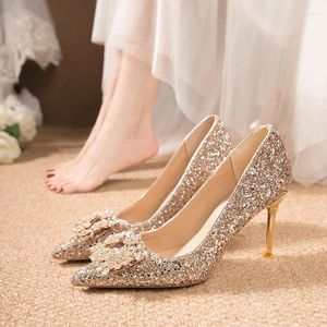 Robe chaussures été argent cristal talons hauts femme stiletto princesse pointu tempérament déesse fan mariage mariée