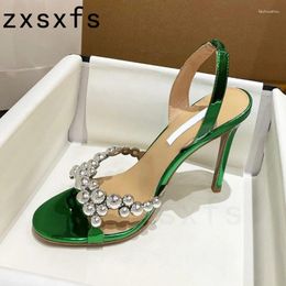 Dress Shoes Summer Slingback High Heel Party Sandalias Metal Ball Decor Dames voor dames Mujer Peep Toe Leather Gladiator Sandals Designer Mules Mules