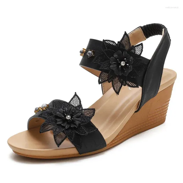 Chaussures habillées Femmes d'été 1,5 cm plate-forme 5cm talons de haut sandales Lady décontractée fleur mode femelle bling confortable paillettes