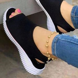 Kleding schoenen zomer vrouwen 2024 mesh visplatform dames gesloten teen wig sandals dames licht casual zapatillas muje