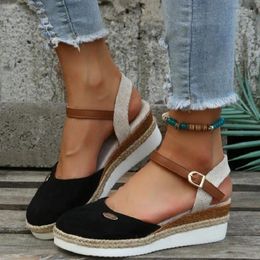 Chaussures habillées Femmes Summer Linet Plain 6cm Sandales Bohemian Bohemian Handles MescydaS Casual confortable Plateforme Espadrilles