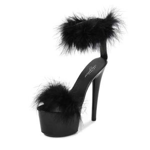 Chaussures habillées Femmes Sandales Fashion Peep Toe High Talon 17cm Élégant plate-forme fourrure Femme Femme Black Pink H2403210SRKV1QG