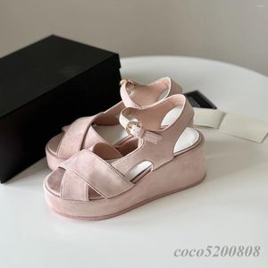 Kleding schoenen zomer dames sandalen mode natuurlijke jongen suede wiggen super hoge hakken pompen slingbacks flat platform 40