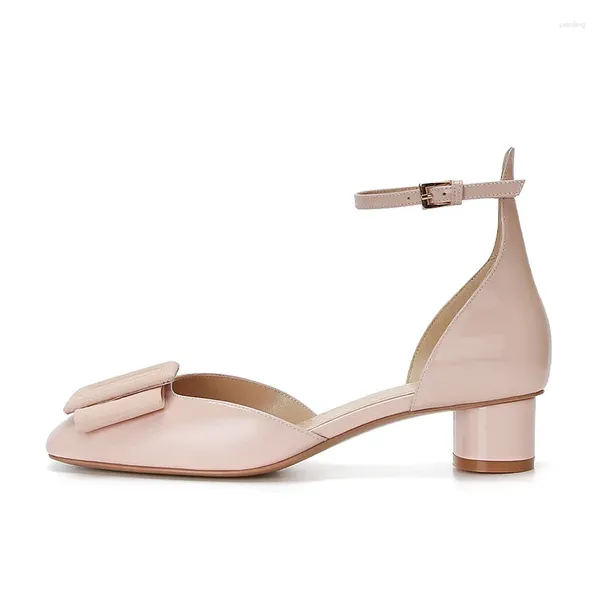 Zapatos de vestir Sandalias de verano para mujer Sweety Cozy Color sólido Hebilla cuadrada Correa en el tobillo Zapatos Para Mujere Tacones redondos con punta rosa